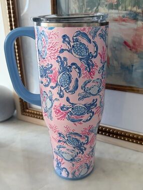 Swig 40oz Blue Crab Print Travel Tumbler - Pink & Blue includes tumbler and lid